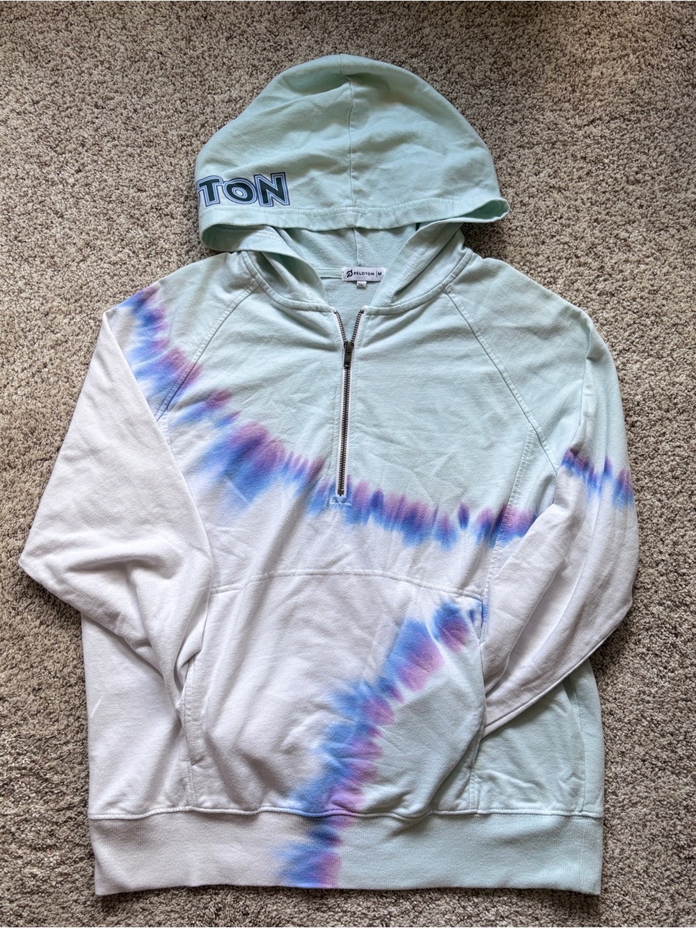 Peloton Tie Dye Sunburst Half Zip Pullover Hoodie Sweatshirt Size Medium - Picture 7 of 11